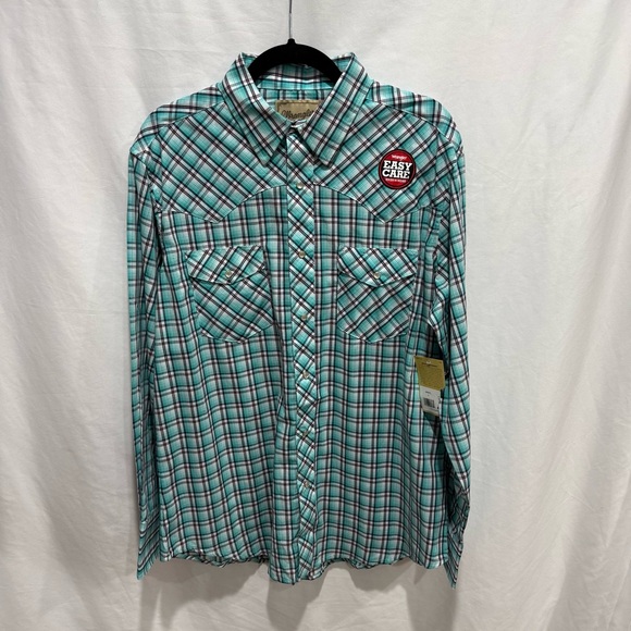 Wrangler Other - Wrangler Western Shirt Turquoise Plaid Snap Front Long Sleeve Men’s Large Cowboy